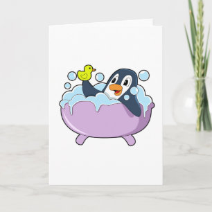 風呂にいるペンギンとアヒル カード