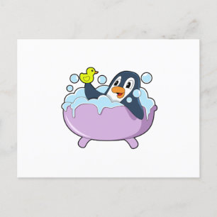 風呂に入ったペンギンとアヒル ポストカード