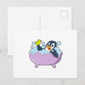 風呂に入ったペンギンとアヒル ポストカード (正面/裏面)