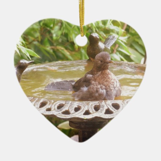 風呂に入っている鳥 セラミックオーナメント (正面)