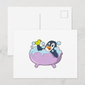 風呂に入るペンギンとアヒル ポストカード (正面/裏面)