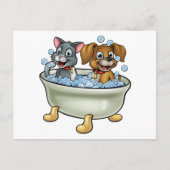 風呂に入る漫画の猫と犬 ポストカード (正面)