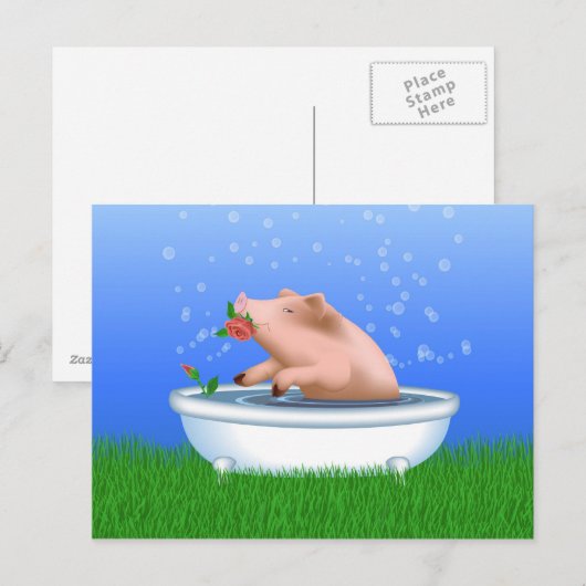 風呂に入る豚 ポストカード (正面/裏面)