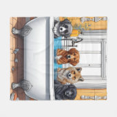 風呂に入る面白い動物たち フリースブランケット (正面(横))