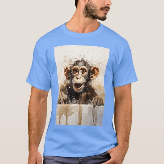 風呂桶のサル 面白い動物アート 家族 Tシャツ (正面)