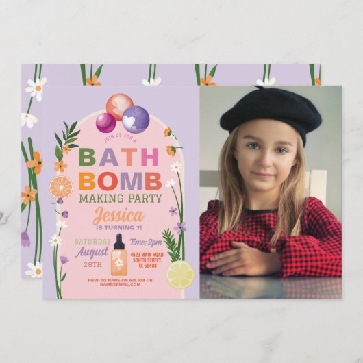 風呂爆弾を作る工芸品誕生日写真 招待状 (正面/裏面)