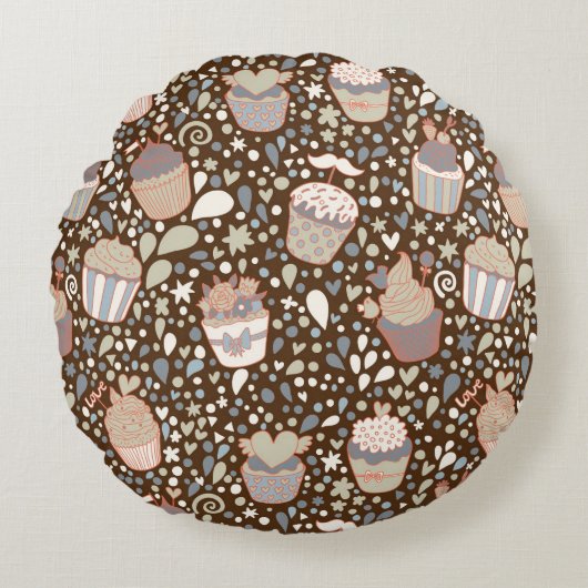 風味がよいカップケーキから成っている甘いパターン ラウンドクッション (正面)