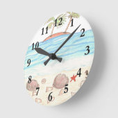 風変りなビーチ ラウンド壁時計 (傾斜)