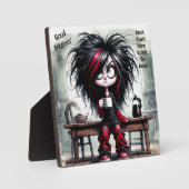 風変わりなコーヒー好きの女性ステッカー付きイーゼル フォトプラーク (正面)