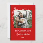 風変わりなピンクと赤のポップなリボン ハッピーホリデー シーズンカード (裏面)