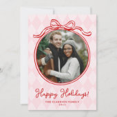 風変わりなピンクと赤のポップなリボン 楽しいホリデー シーズンカード (正面)