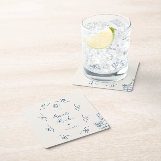 風変わりなフランスのヴィンテージ　ウェディングパーティー スクエアペーパーコースター (インサイチュ)