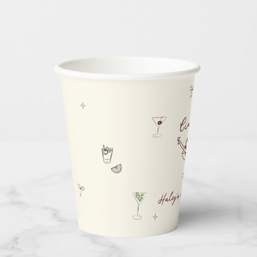 風変わりなマルーン手描きCin Cinマティーニ 紙コップ (正面)