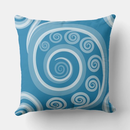 風変わりな夏の青いシダの葉の渦巻きクッション クッション (裏面)