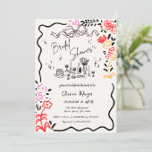 風変わりな手描きのリボン スクリブル 波線のウェーブ ブライダルシャワー 招待状 (スタンド正面)