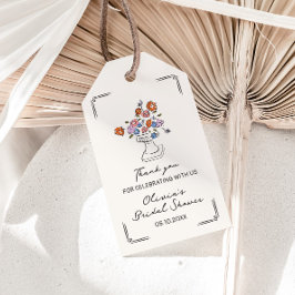 風変わりな手描き花模様の壺 ブライダルシャワー ギフトタグ