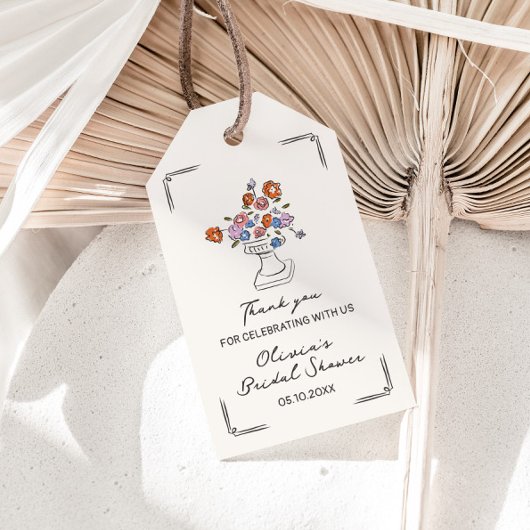 風変わりな手描き花模様の壺 ブライダルシャワー ギフトタグ