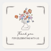 風変わりな手描き花模様の壺 ブライダルシャワー スクエアシール (正面)