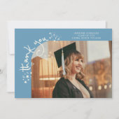 風変わりな星柄デニムブルー卒業写真感謝カード 案内状 (正面)