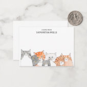 風変わりな猫たちの列 猫好きのためのパーソナライズド ネーム ノートカード (正面/裏面インサイチュ)
