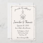風変わりな遊び心のある手描き教会ドゥードル結婚式 招待状 (正面)