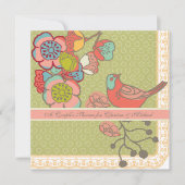 風変わりな鳥のカップルのシャワーの招待状の結婚 招待状 (正面)