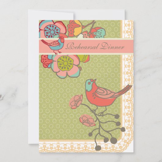 風変わりな鳥のリハーサルの夕食カードの結婚 招待状 (正面)