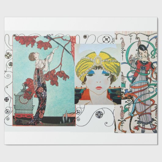 風変わりな鳥、アールデコ美しいファッションの衣装 ラッピングペーパー (フラット)