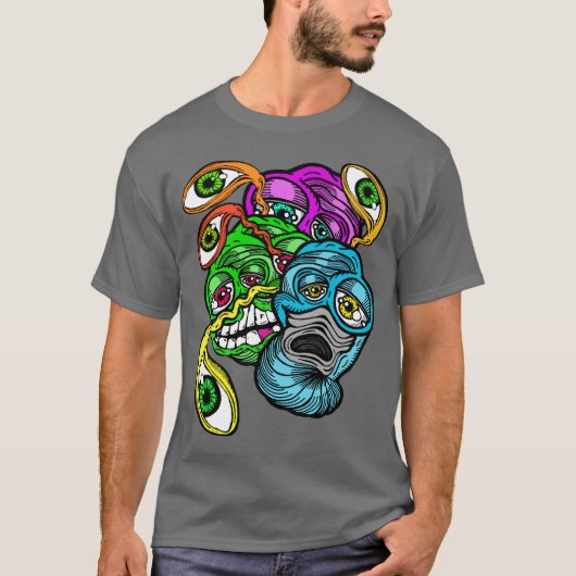 風変わりサイケデリックカラフルエイリアンの目の叫び Tシャツ (正面)
