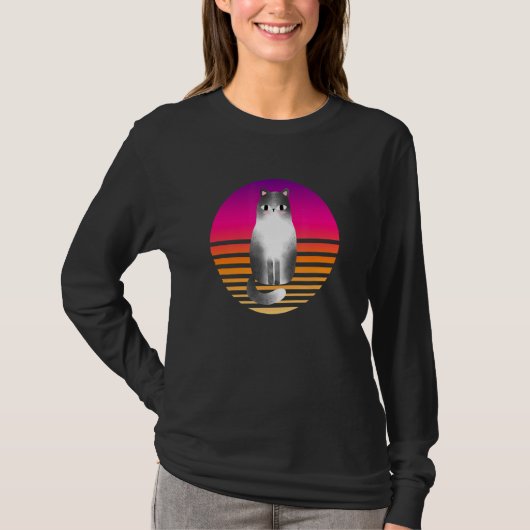 風変わりレトロ紫オレンジ色のグラデーション猫猫Des Tシャツ (正面)