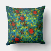 風変わり仮想の花、濃いシアンの上に燃えた花びら クッション (裏面)