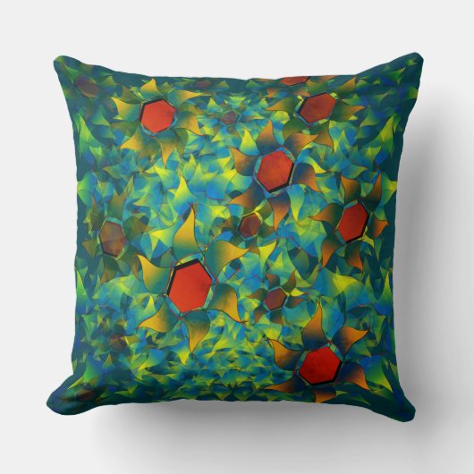 風変わり仮想の花、濃いシアンの上に燃えた花びら クッション (正面)