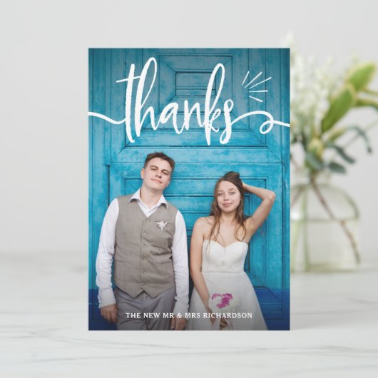 風変わり2つの写真の結婚式が感謝していしている|を魅了すれば サンキューカード (スタンド正面)