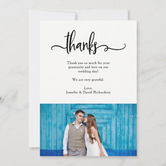 風変わり2つの写真の結婚式が感謝していしている|を魅了すれば サンキューカード (裏面)