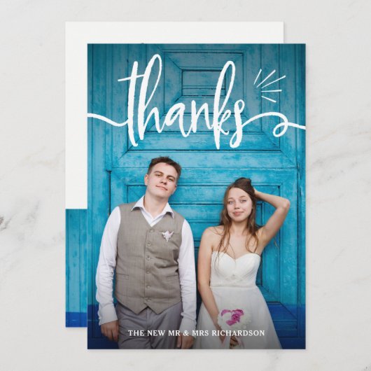 風変わり2つの写真の結婚式が感謝していしている|を魅了すれば サンキューカード (正面/裏面)