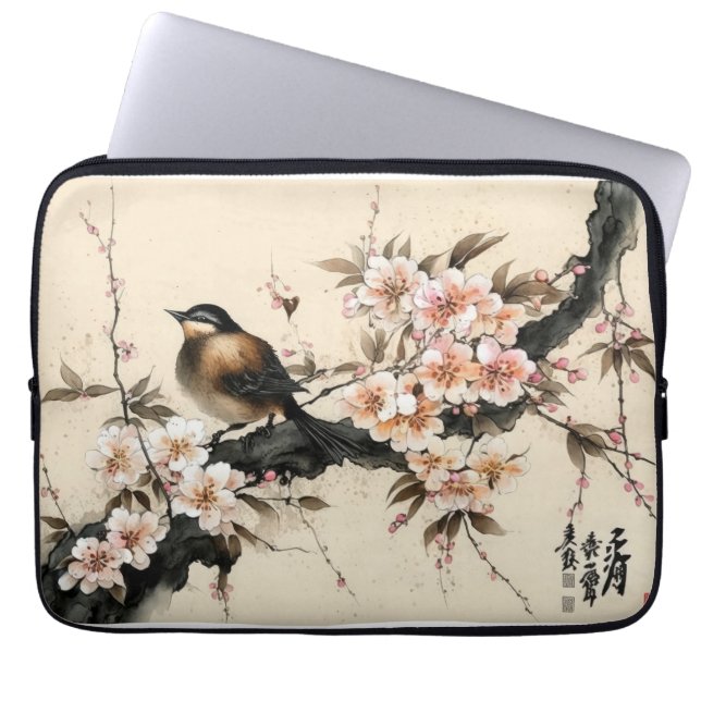 風景さくらんぼ花 ラップトップスリーブ (正面)