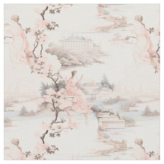 風景と女性 ファブリック (クローズアップ)