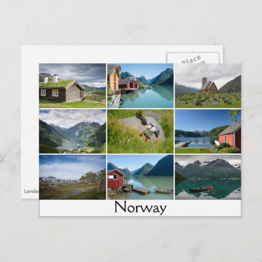 風景と文字付きポストカード： 'ノルウェー' ポストカード (正面/裏面)
