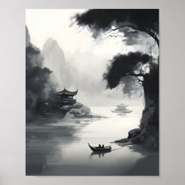 風景と船中国のを描いた風景 ポスター