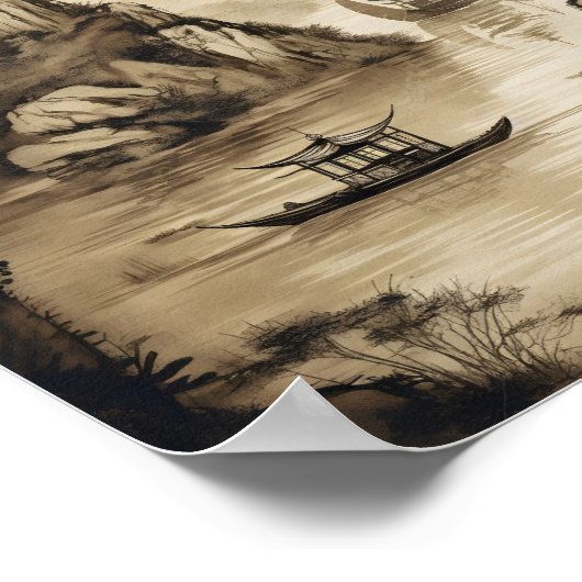 風景と船中国のを描いた風景 ポスター (角)