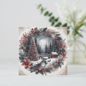 風景と花輪のフラットホリデーカード シーズンカード (スタンド正面)