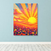 風景に照らされた輝くお洒落夕日 キャンバスプリント (インサイチュ (ウッドフロア))