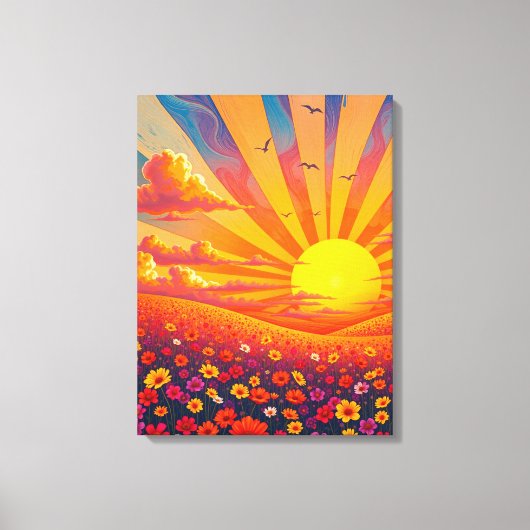 風景に照らされた輝くお洒落夕日 キャンバスプリント (正面)