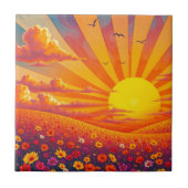 風景に照らされた輝くお洒落夕日 タイル (正面)