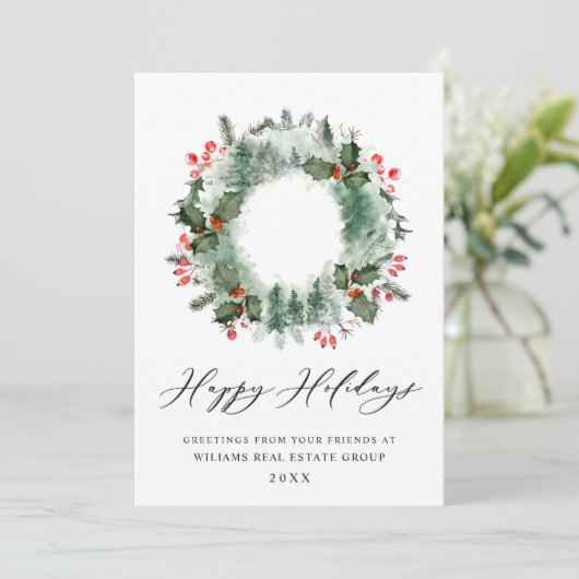 風景のホリーデイ　森の松とホーリーベリーのリース シーズンカード (スタンド正面)