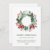 風景のホリーデコレーション - 松の森とクリスマス シーズンカード (正面/裏面)