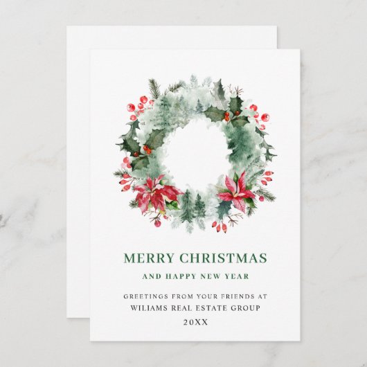 風景のホリーデコレーション - 松の森とクリスマス シーズンカード (正面/裏面)