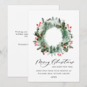 風景のホリーデコレーション - 松の森のクリスマス シーズンカード (正面/裏面)