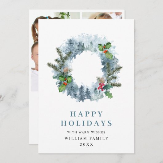 風景のリースクリスマスホリデーグリーティング写真 シーズンカード (正面/裏面)