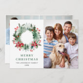 風景のリース ホーリー ベリー 松 3 フォト グリーティング シーズンカード (正面/裏面)